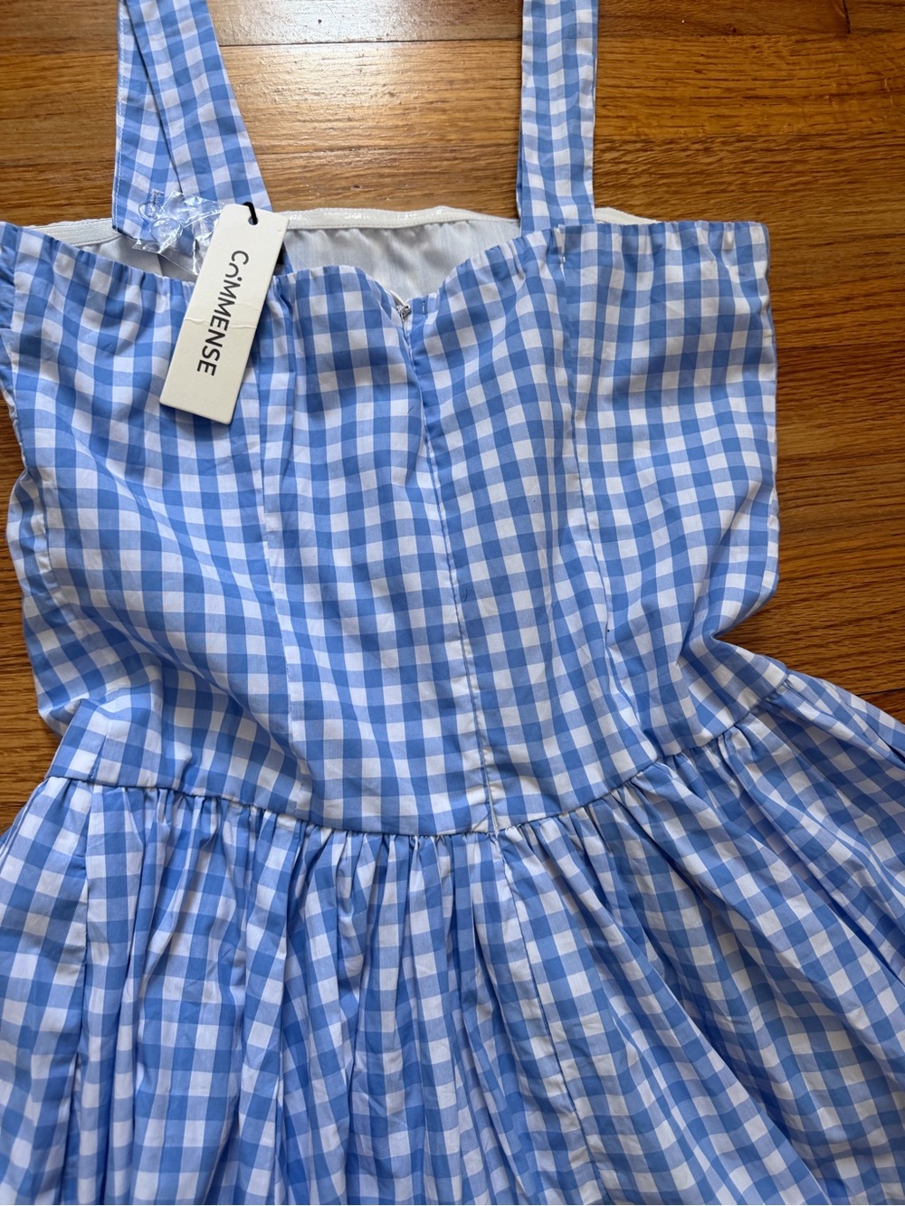 Commense Blue Gingham Midi Dress with Square Neck & Wide Straps - Picture 9 of 13